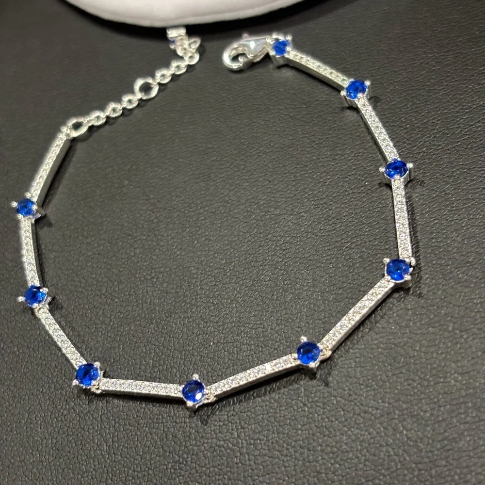 PANDORA Silver and Blue Gemstone Bracelet. 7” long. New - Picture 1 of 3